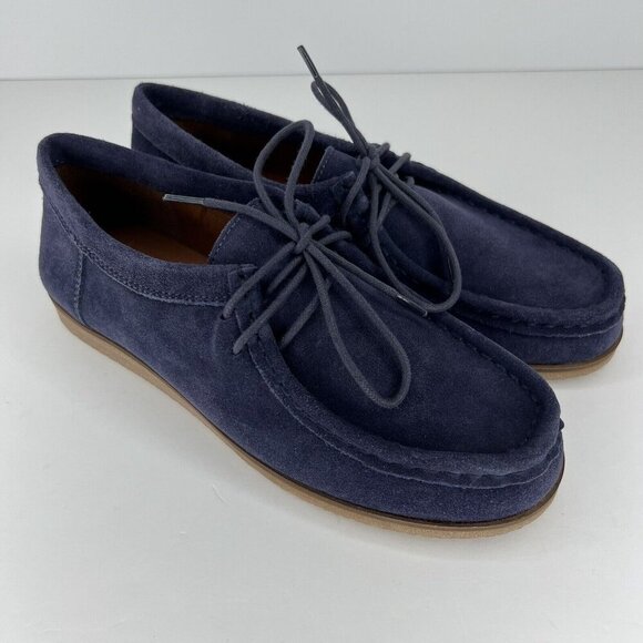 Lucky Brand Blue Suede Leather Chukka Boots Womens Size 5.5 Lace-Up Wedge Shoes - Picture 2 of 9